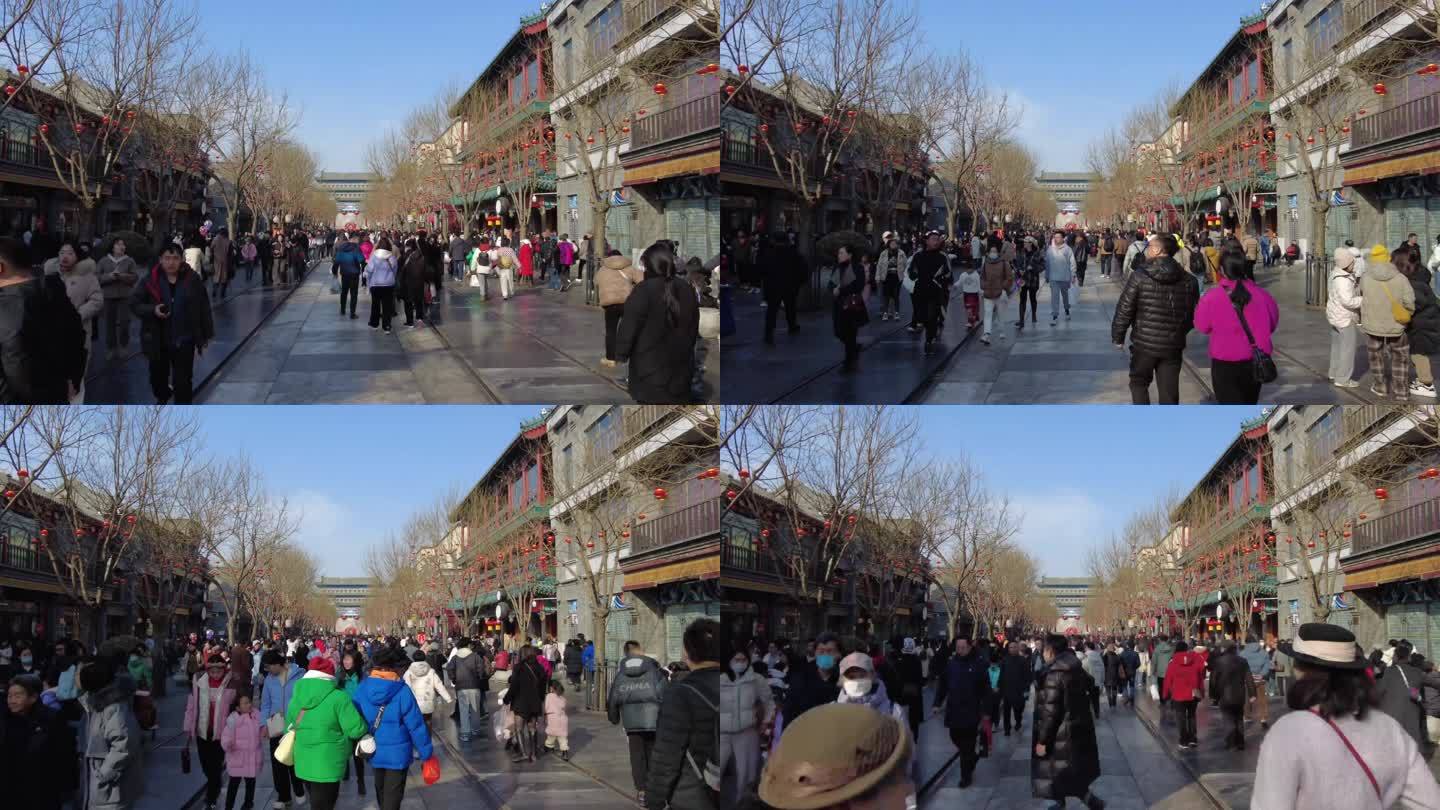 北京前门大栅栏步行街游客逛夜市旅游打卡点