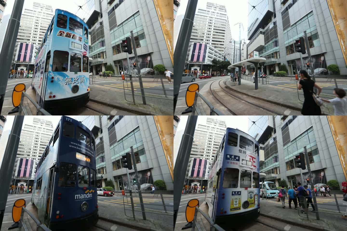 延时拍摄香港叮叮车连续进站