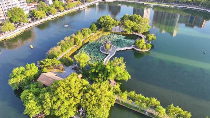 江西南昌八一公园航拍百花洲城市地标风景风