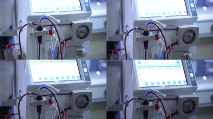 医院里正在进行血液透析肾透析的透析机