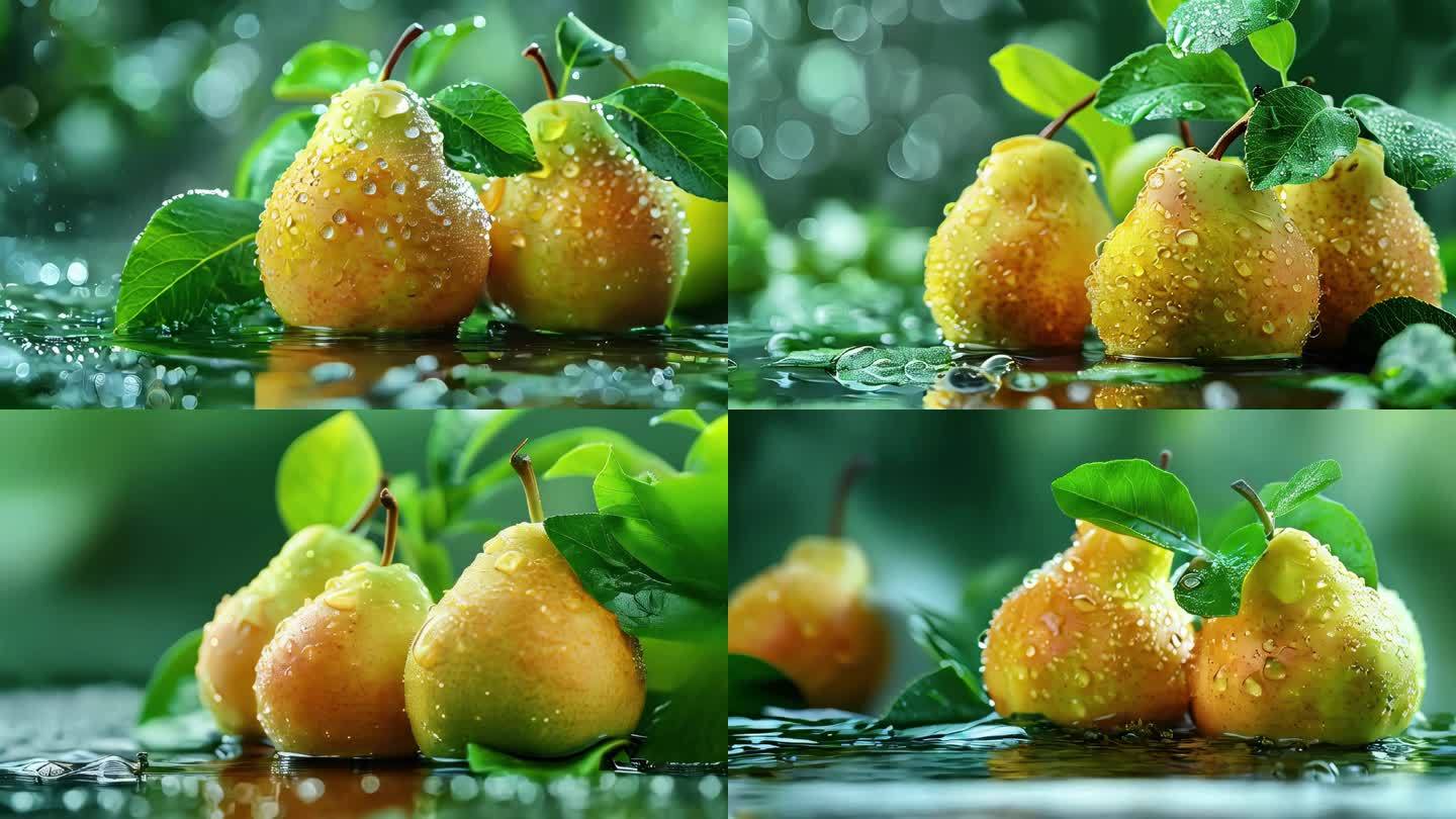 水果食物农产品果实水珠果树梨树果 梨