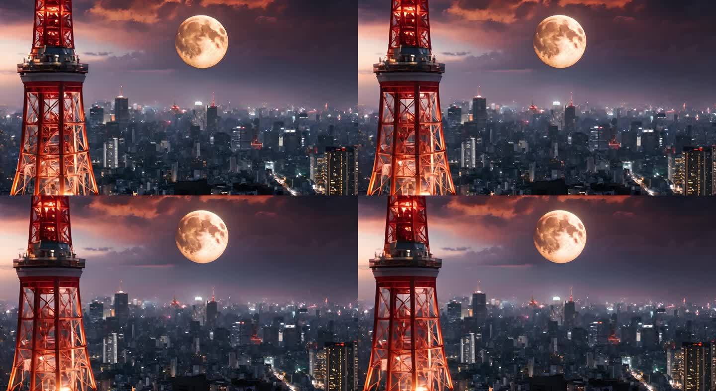 东京铁塔和圆月