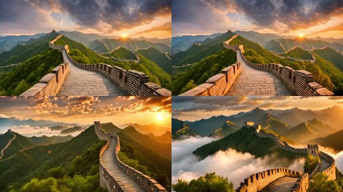 中国长城日出云海唯美壮观风光美景风景