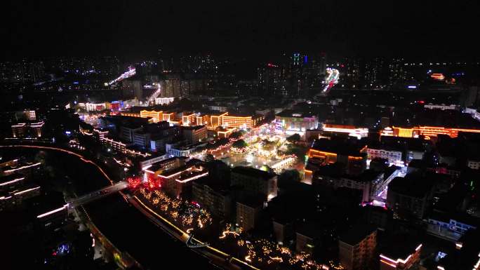 四川德阳中江县城市夜景航拍
