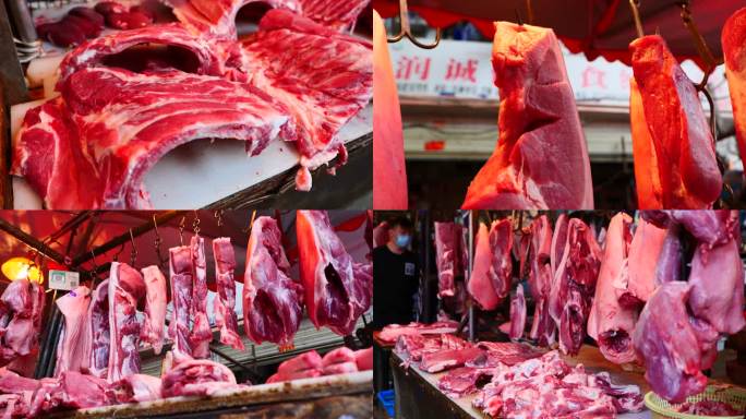 菜市场售卖生鲜猪肉