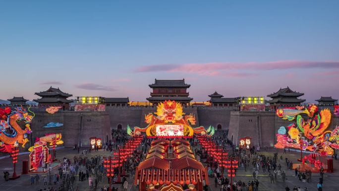 大同市古都灯会南瓮城转夜近景延时