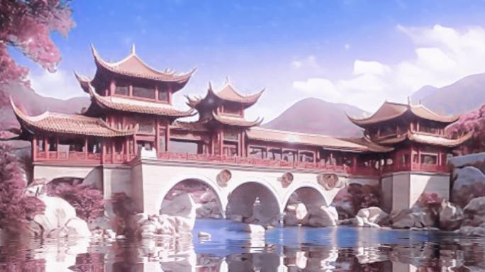 粉雪城桥建筑背景H视频素材