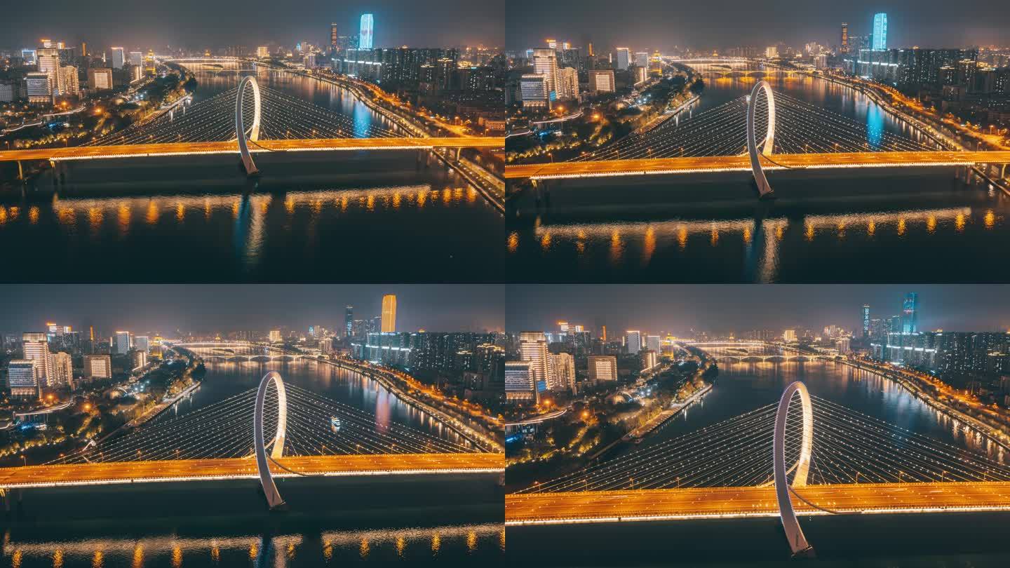 广西柳州白沙大桥夜景航拍延时摄影