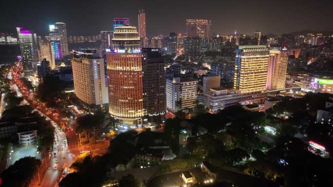 厦门思明区演武大桥夜晚夜景航拍高楼大厦车