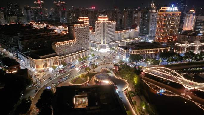 福州台江区解放大桥航拍夜晚夜景车流交通江