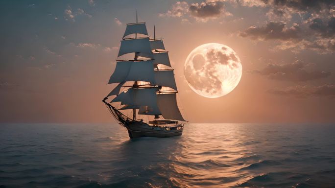 意境感-圆月与帆船