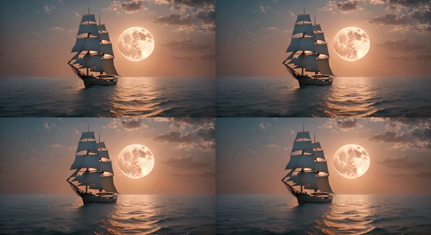 意境感-圆月与帆船