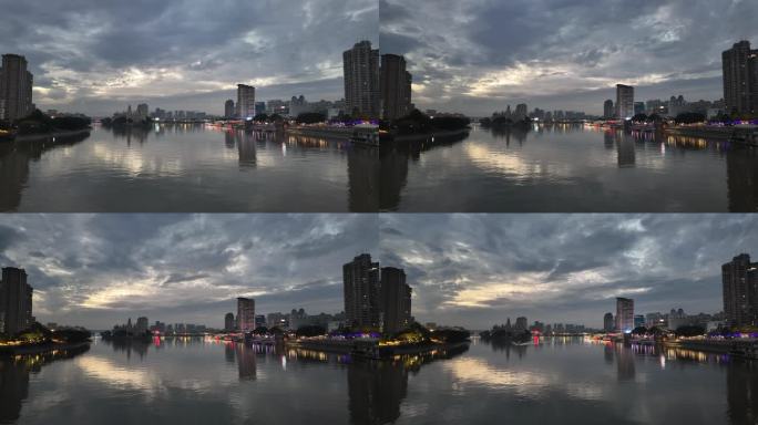 福州城市风光，中洲岛与两岸江滨日转夜延时
