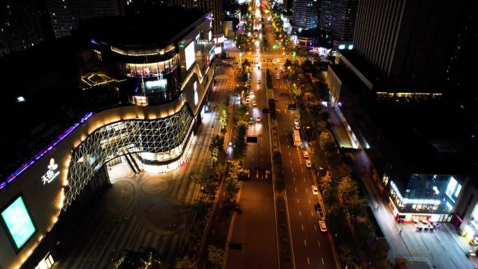 杭州钱塘新区高沙路车辆车流夜景航拍9