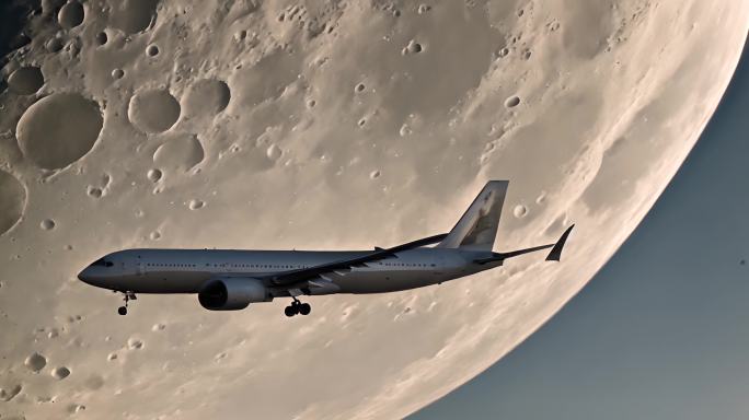 飞机飞越巨月