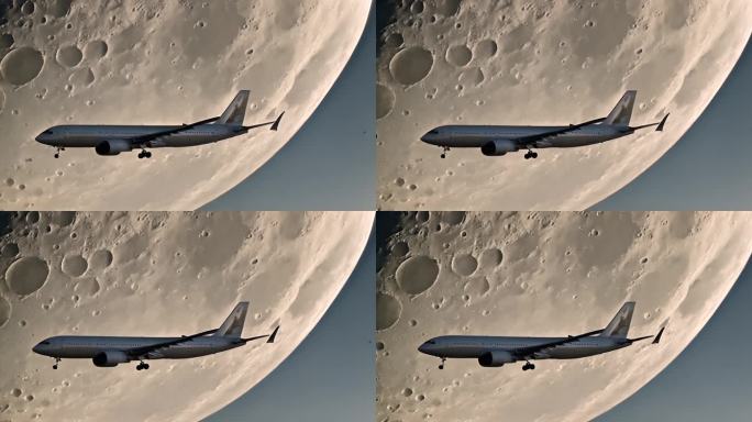 飞机飞越巨月