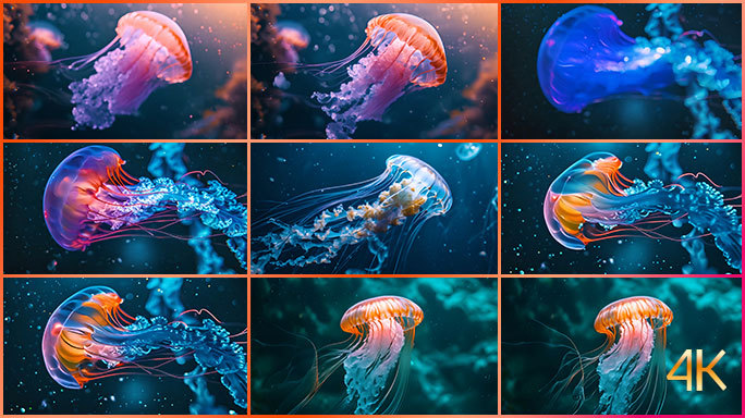 唯美发光水母 五颜六色神秘海洋生物