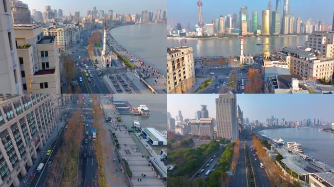 上海黄浦区外滩航拍中山东二路车辆交通风景