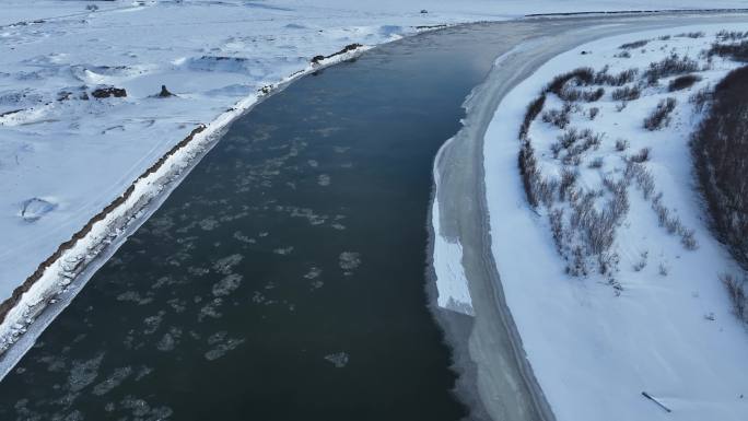 海拉尔河自然风光冰凌顺流凌