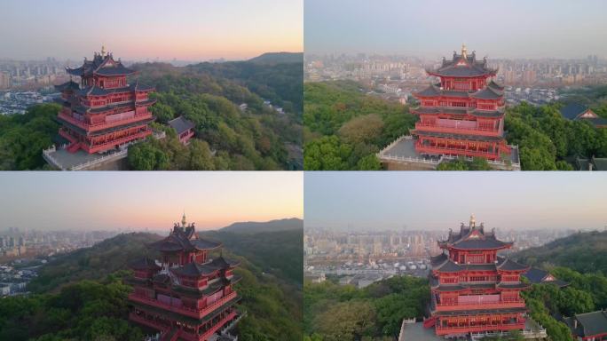 杭州西湖景区城隍阁夜景航拍