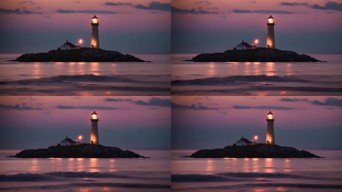 夕阳下的海岛灯塔