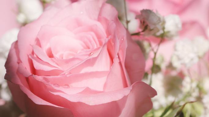粉色玫瑰花花束水珠光影