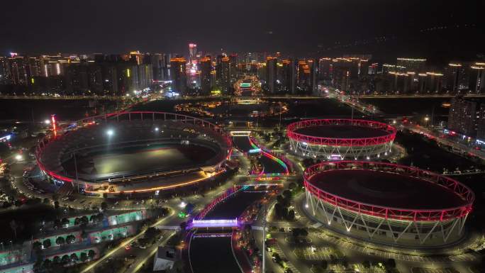 温州乐清体育中心夜景航拍