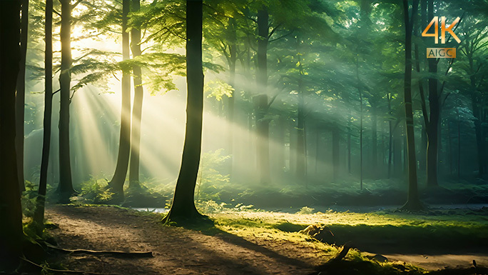 光线穿过树林的唯美景象 丁达尔效应耶稣光