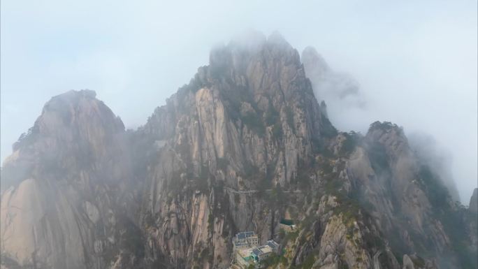 安徽省黄山山峰云海航拍延时风景视频素材