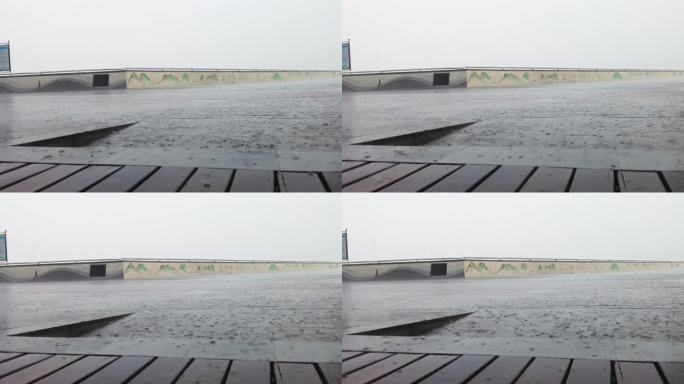 杭州钱塘江下暴雨空镜头
