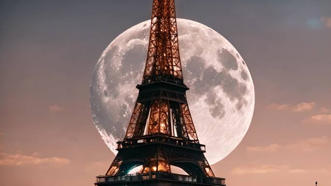 巴黎埃菲尔铁塔和圆月