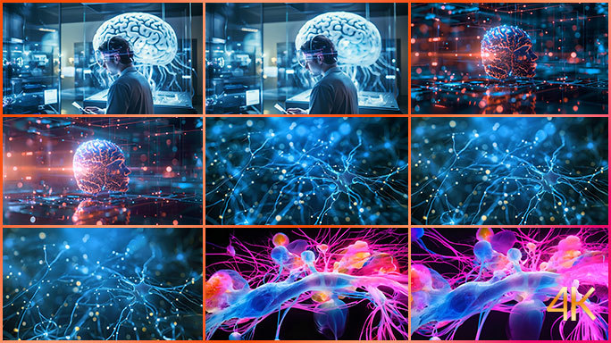 大脑神经元研究 脑部扫描脑机接口人工智能
