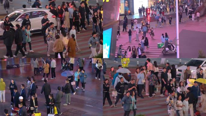 长沙黄兴广场五一广场夜晚夜景人流游客长沙