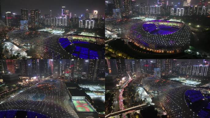 深圳湾体育中心体育场夜晚夜景航拍春茧体育