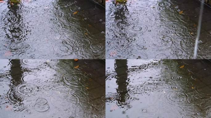 城市马路道路下雨天雨水雨滴大自然风景风光