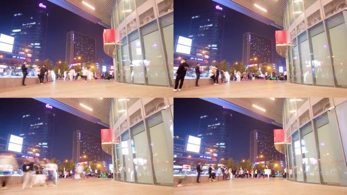 城市夜晚商场人群人流延时夜景视频素材