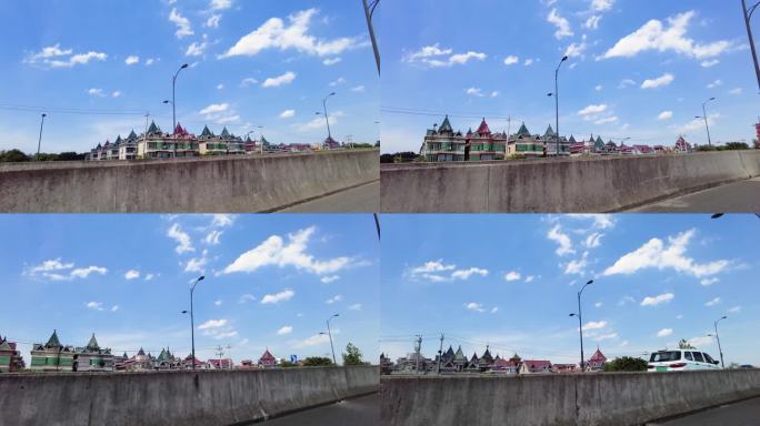 蓝天白云和城市整洁的马路风景视频素材