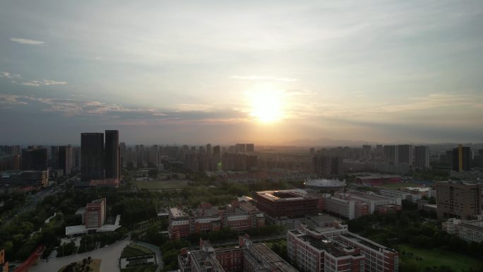 夕阳西下杭州钱塘新区风景