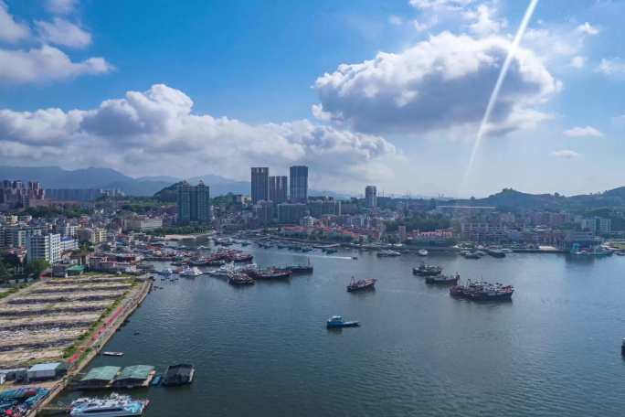 滨海海岸线城市大景高空航拍延时摄影