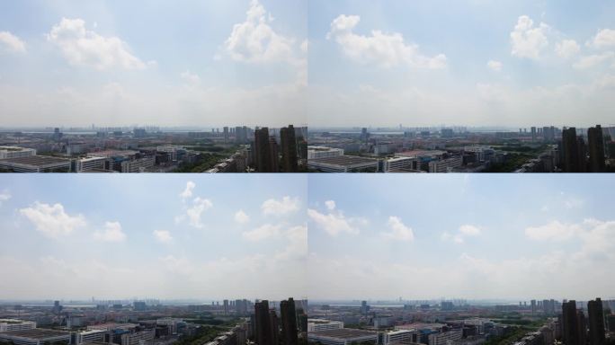 杭州钱塘新区蓝天白云城市风景航拍延时摄影