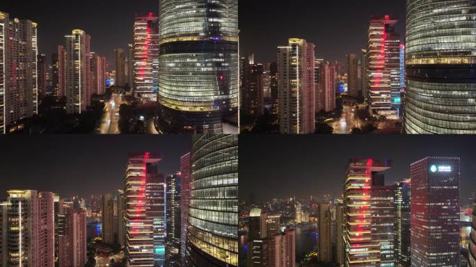 上海夜景航拍陆家嘴金砖大厦中国太平金融大