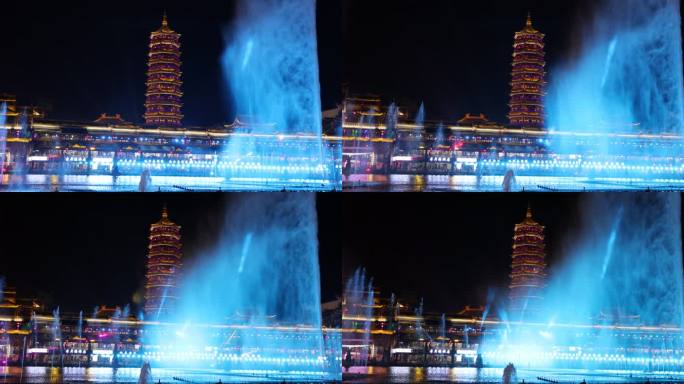 8k中国风古镇大型音乐喷泉水幕秀