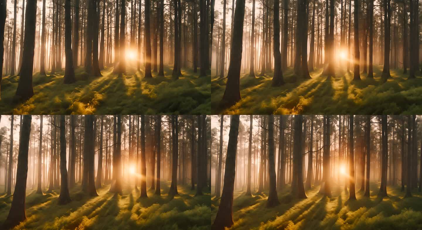 阳光照进清晨的森林