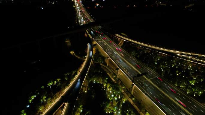 杭州萧山区市心路互通立交桥高架桥夜景延时