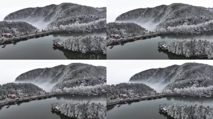 庐山如琴湖街道雪景航拍