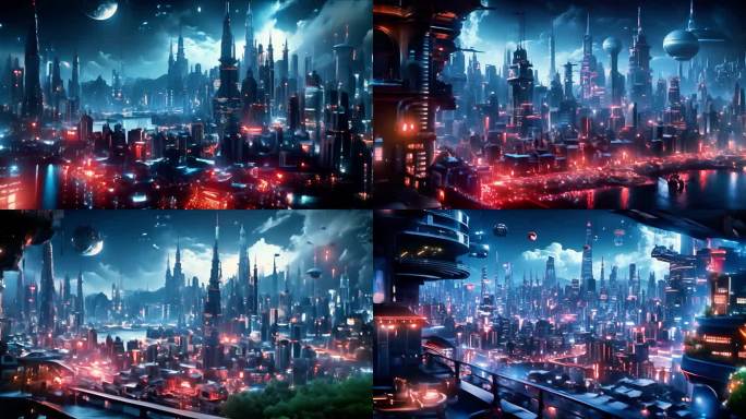 未来赛博朋克科幻都市城市夜景繁华大屏