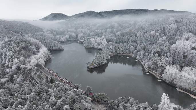 庐山如琴湖雪景全景航拍