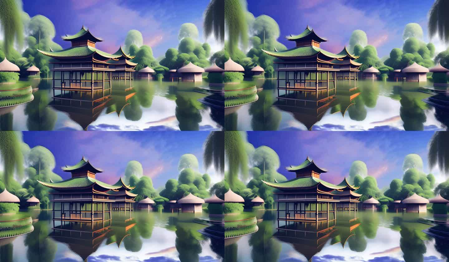 中式庭院水中倒影视频素材