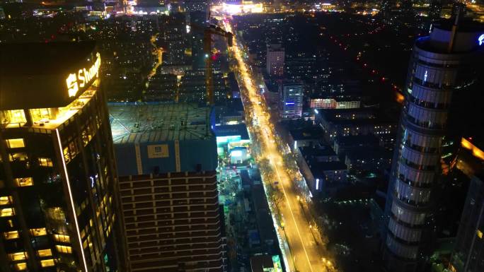 南京市鼓楼区城市马路车流夜景航拍延时44