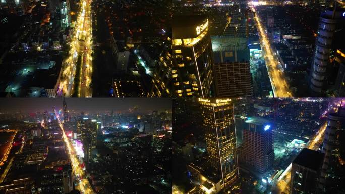 南京市鼓楼区城市马路车流夜景航拍延时44